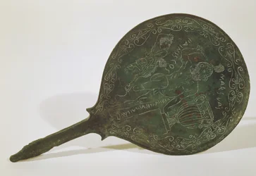 Spegel med Marsias signatur, Prenestino (brons)
